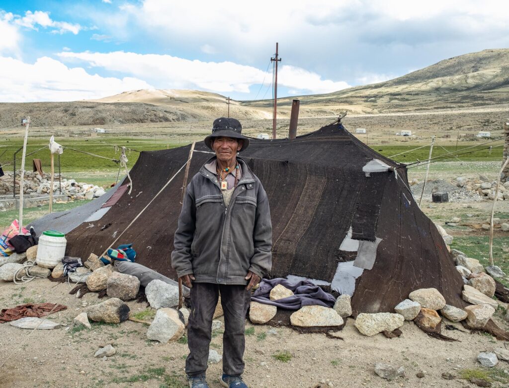 A Changpa nomad in Kurzok Ladakh and his traditional tent