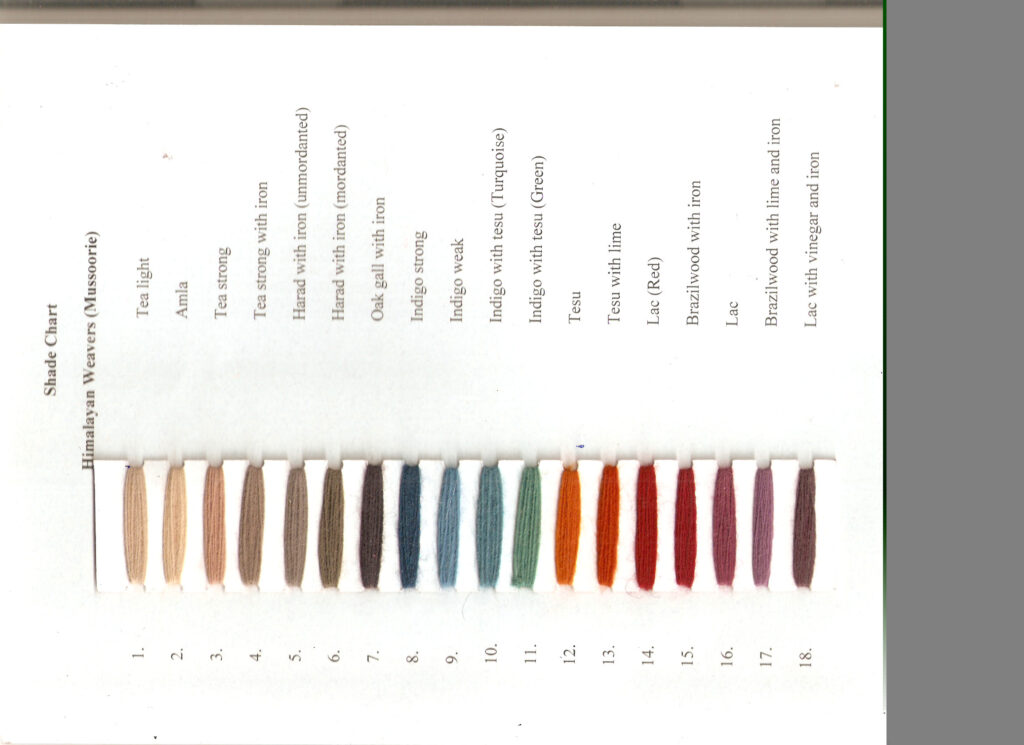 Himalayan Weavers Use Only Natural Dyes 8 shade chart horizontal